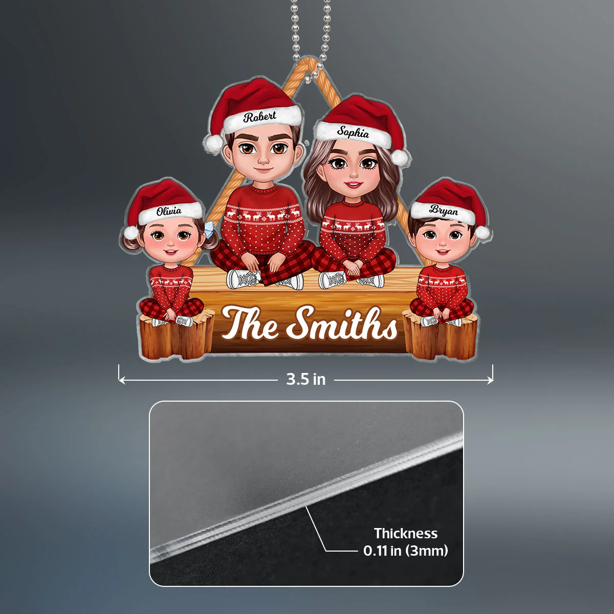 Christmas Cute Family Sitting Crossed Legs Personalized Acrylic Ornament - Image 4