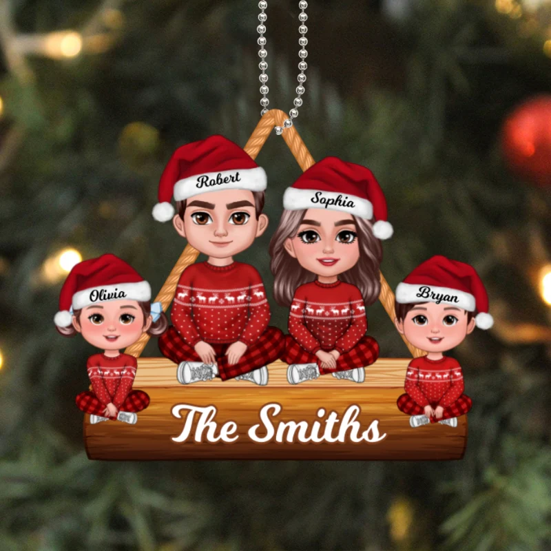 Christmas Cute Family Sitting Crossed Legs Personalized Acrylic Ornament - Image 5