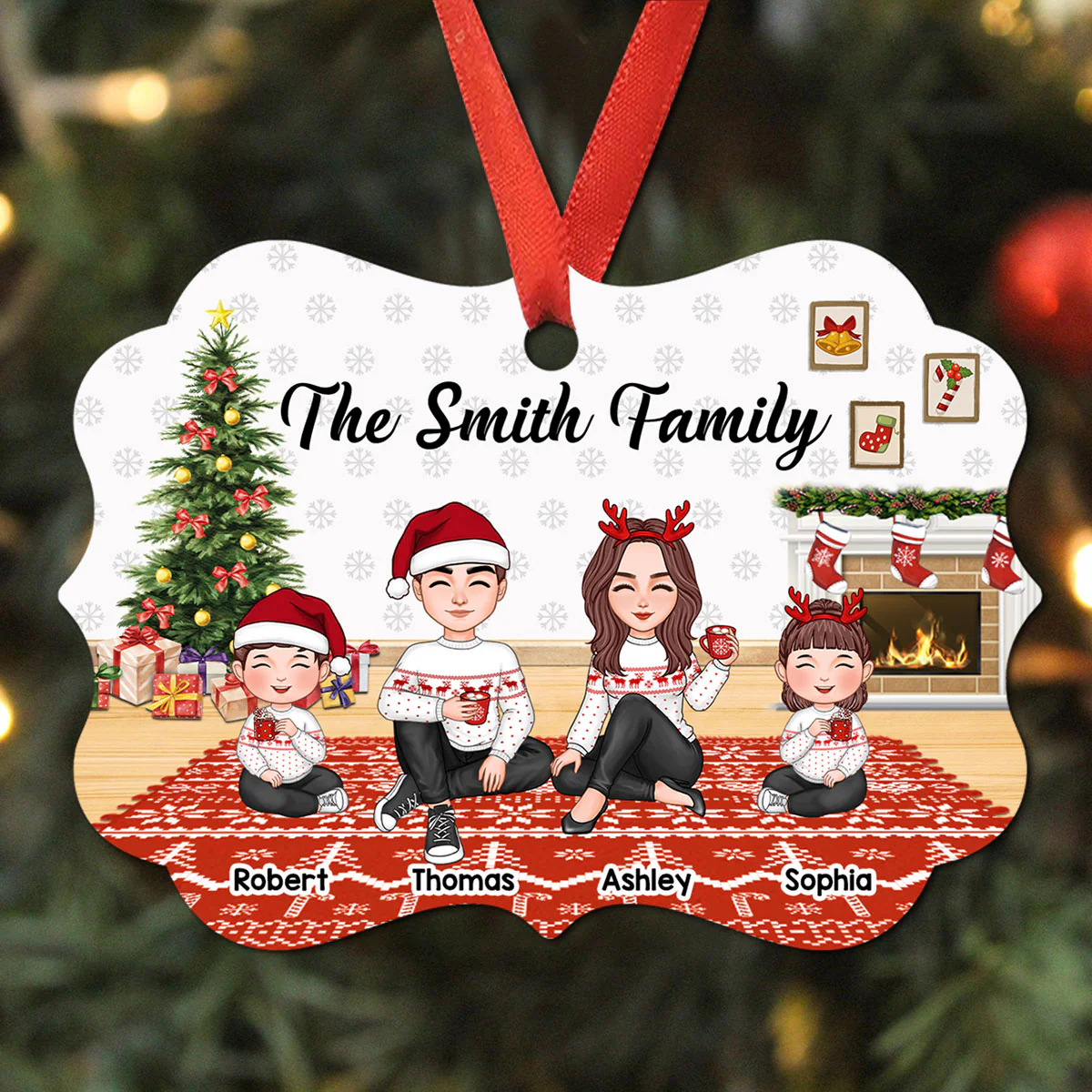Christmas Cute Family Sitting In House Personalized Christmas Ornament - Image 2