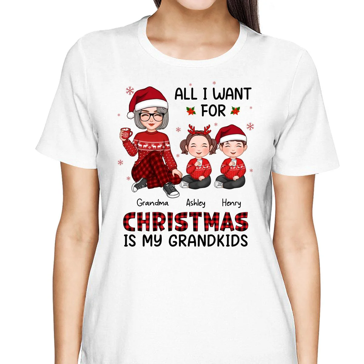Christmas Cute Grandma All I Want For Christmas Is My Grandkids Personalized Shirt - Image 2