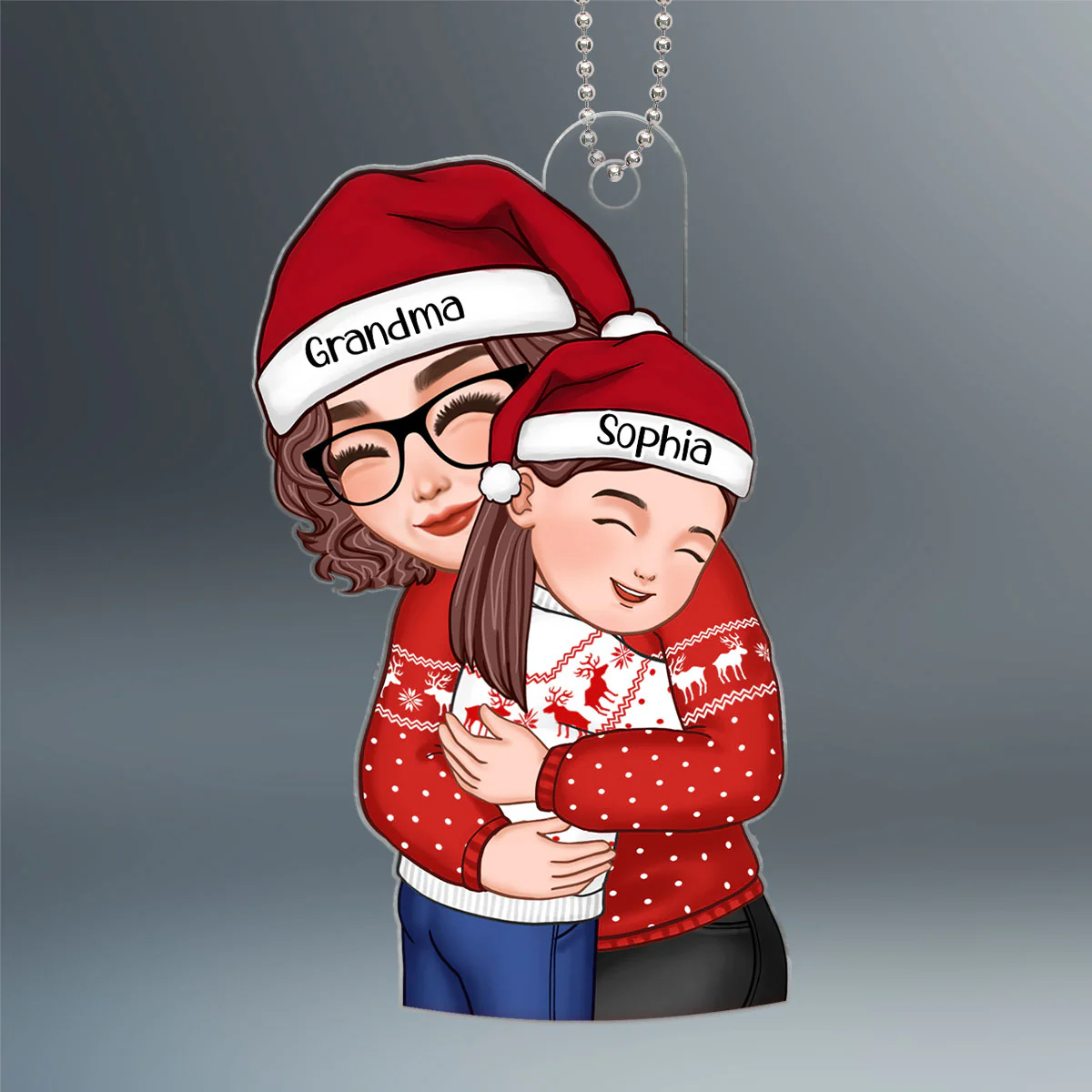 Christmas Cute Grandma Hugging Kid Gift For Granddaughter Grandson Personalized Acrylic Ornament - Image 2
