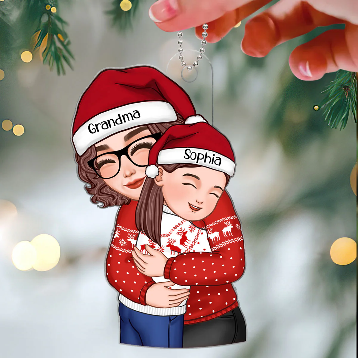 Christmas Cute Grandma Hugging Kid Gift For Granddaughter Grandson Personalized Acrylic Ornament - Image 3