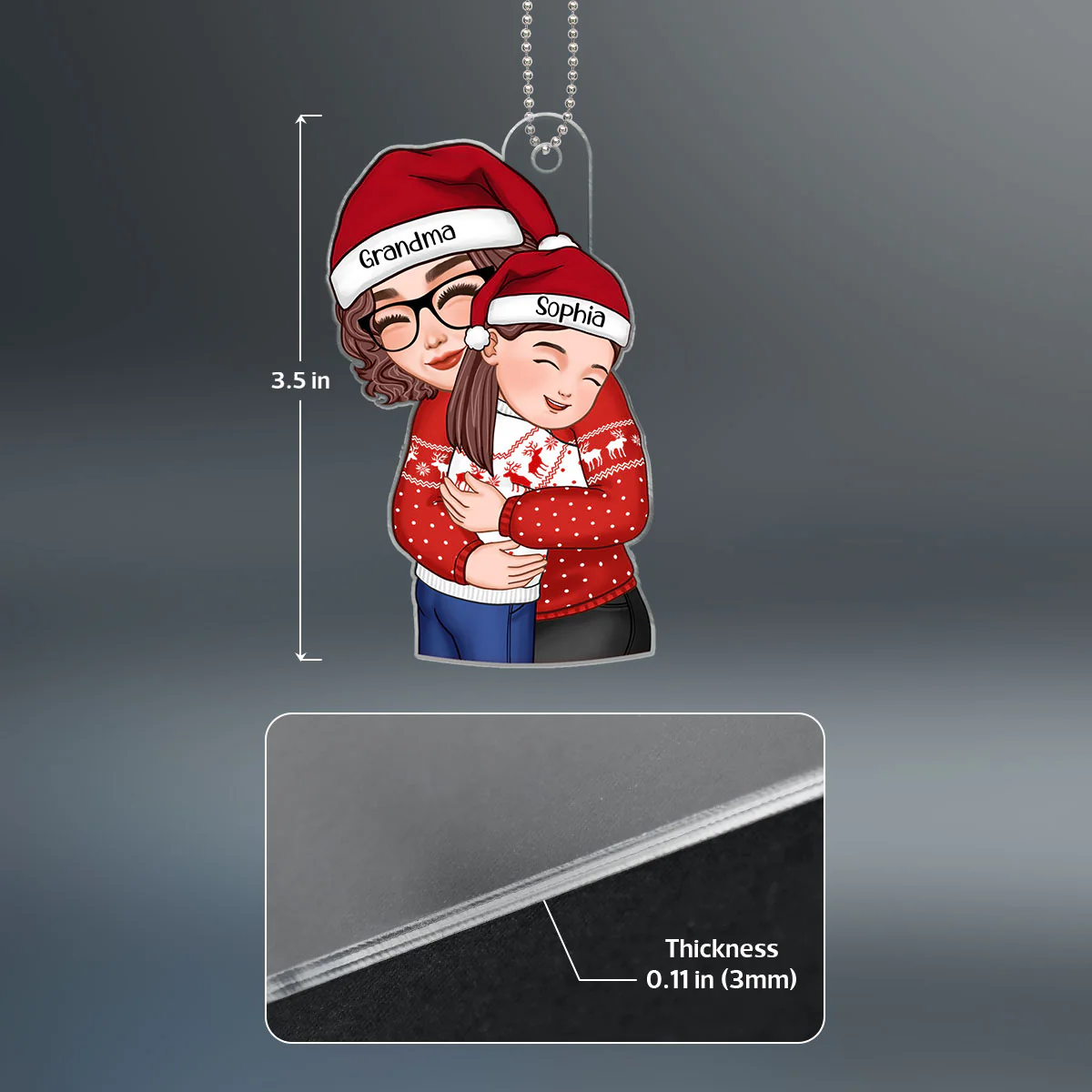 Christmas Cute Grandma Hugging Kid Gift For Granddaughter Grandson Personalized Acrylic Ornament - Image 4