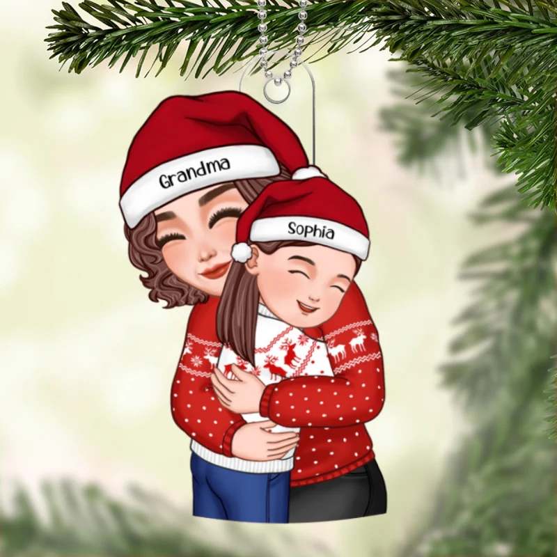 Christmas Cute Grandma Hugging Kid Gift For Granddaughter Grandson Personalized Acrylic Ornament - Image 5