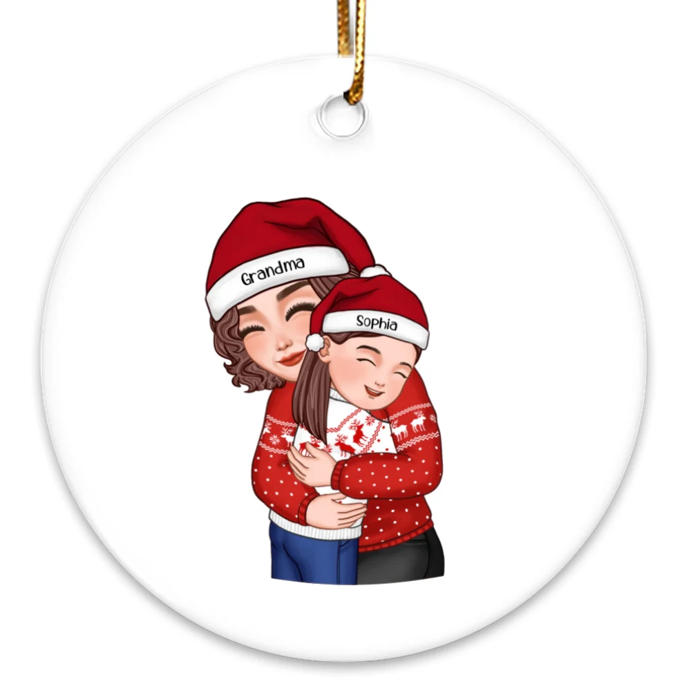 Christmas Cute Grandma Hugging Kid Gift For Granddaughter Grandson Personalized Circle Ornament