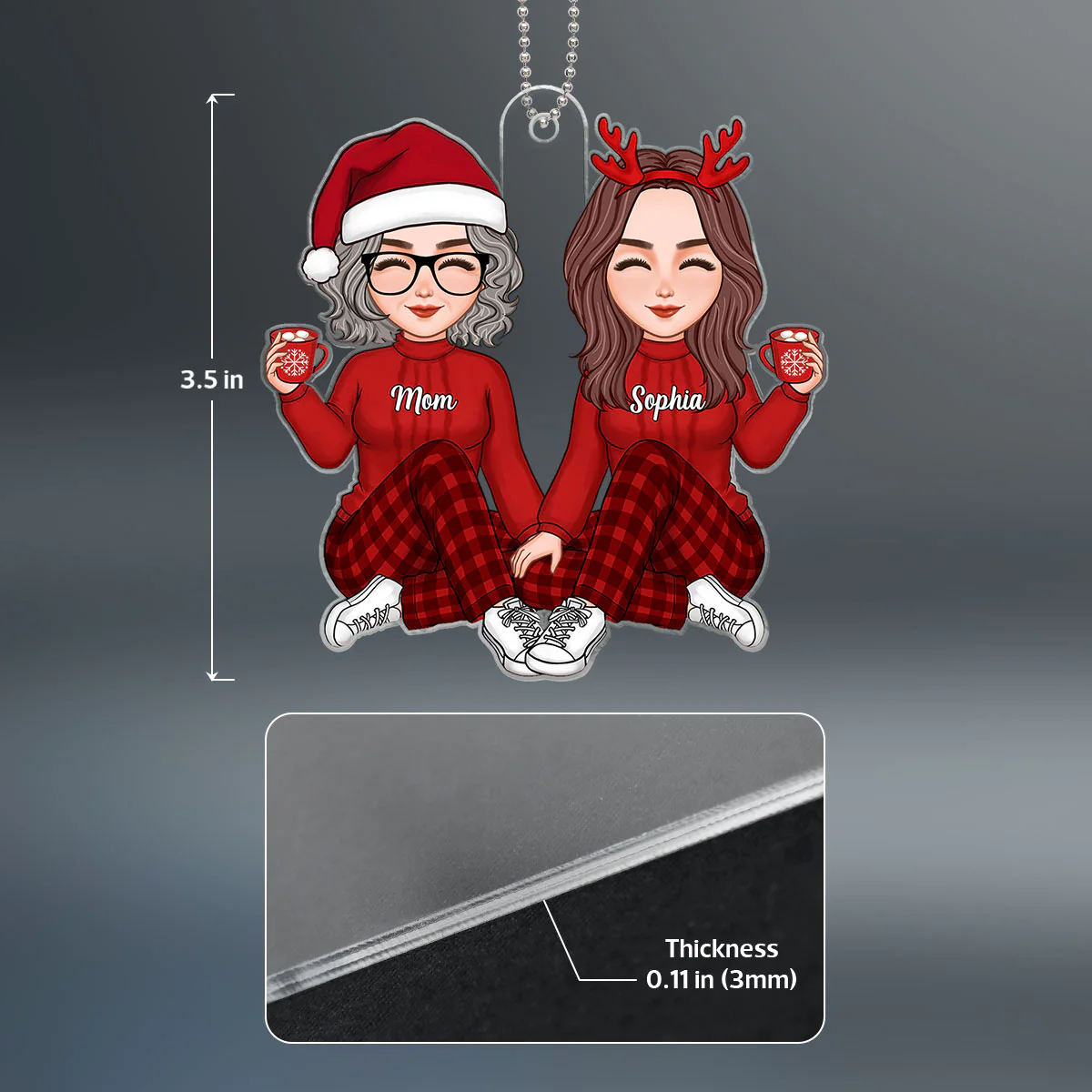 Christmas Cute Mom Daughter Sitting Personalized Acrylic Ornament - Image 4