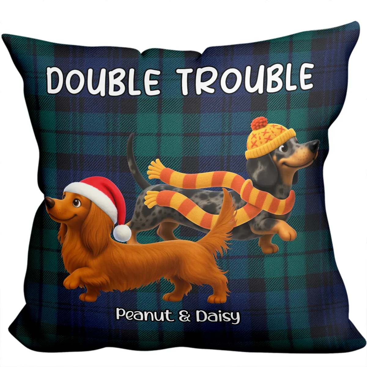 Christmas Dachshunds Double Trouble - Personalized Pillow - Gift For Dachshund Lovers - Image 2