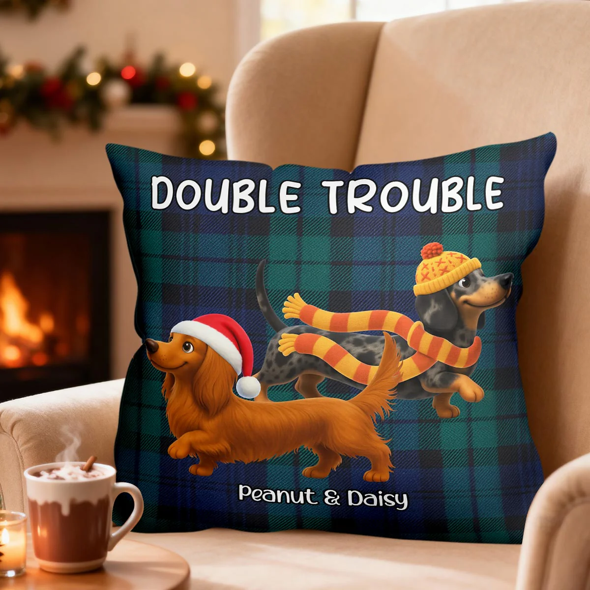 Christmas Dachshunds Double Trouble - Personalized Pillow - Gift For Dachshund Lovers - Image 3