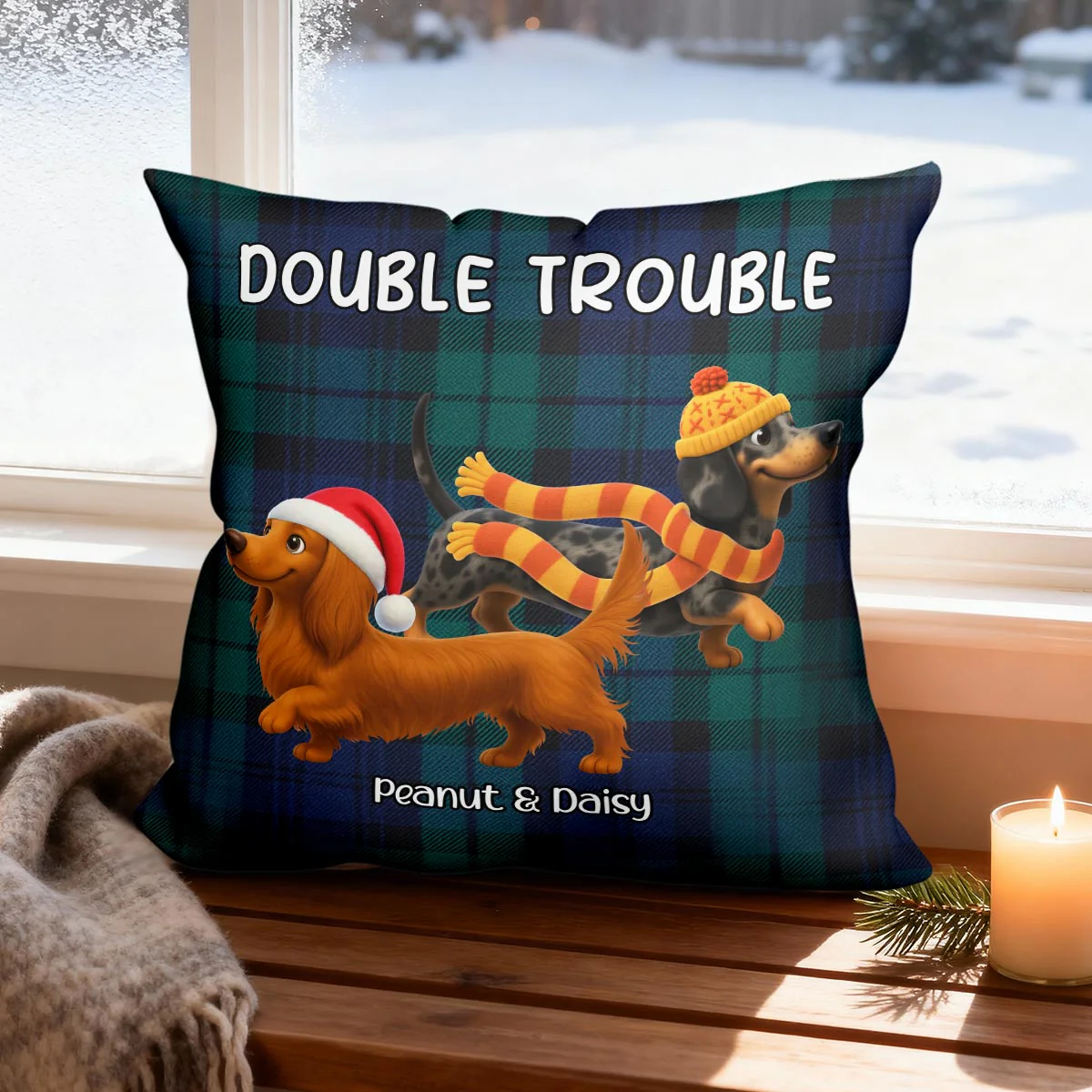 Christmas Dachshunds Double Trouble - Personalized Pillow - Gift For Dachshund Lovers - Image 4