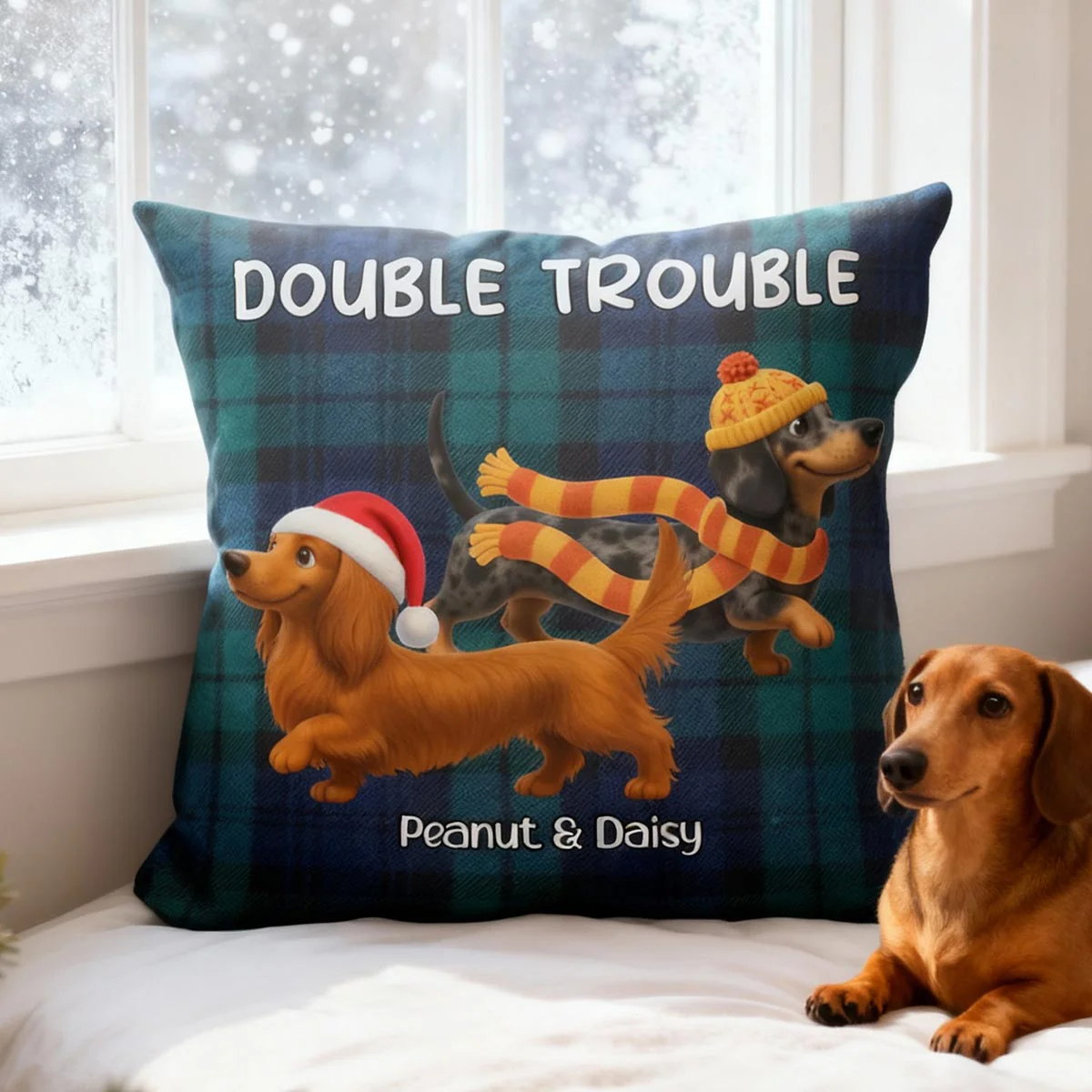 Christmas Dachshunds Double Trouble - Personalized Pillow - Gift For Dachshund Lovers - Image 5