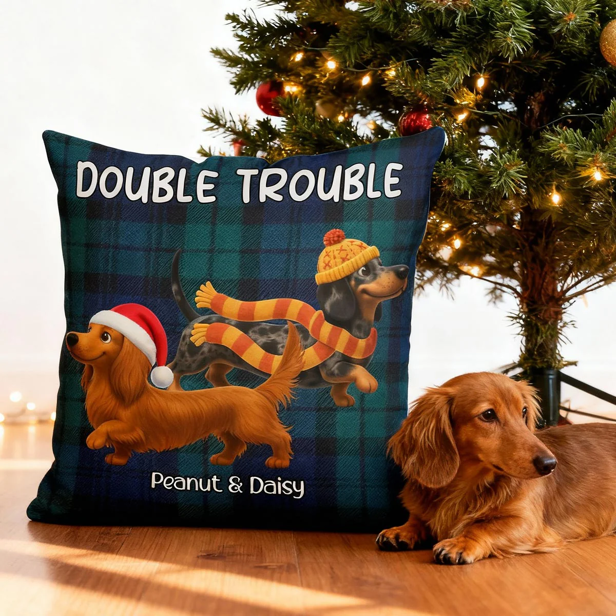 Christmas Dachshunds Double Trouble - Personalized Pillow - Gift For Dachshund Lovers - Image 6