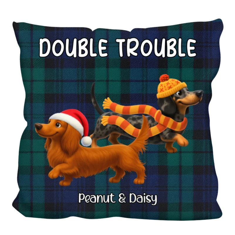 Christmas Dachshunds Double Trouble - Personalized Pillow - Gift For Dachshund Lovers - Image 9