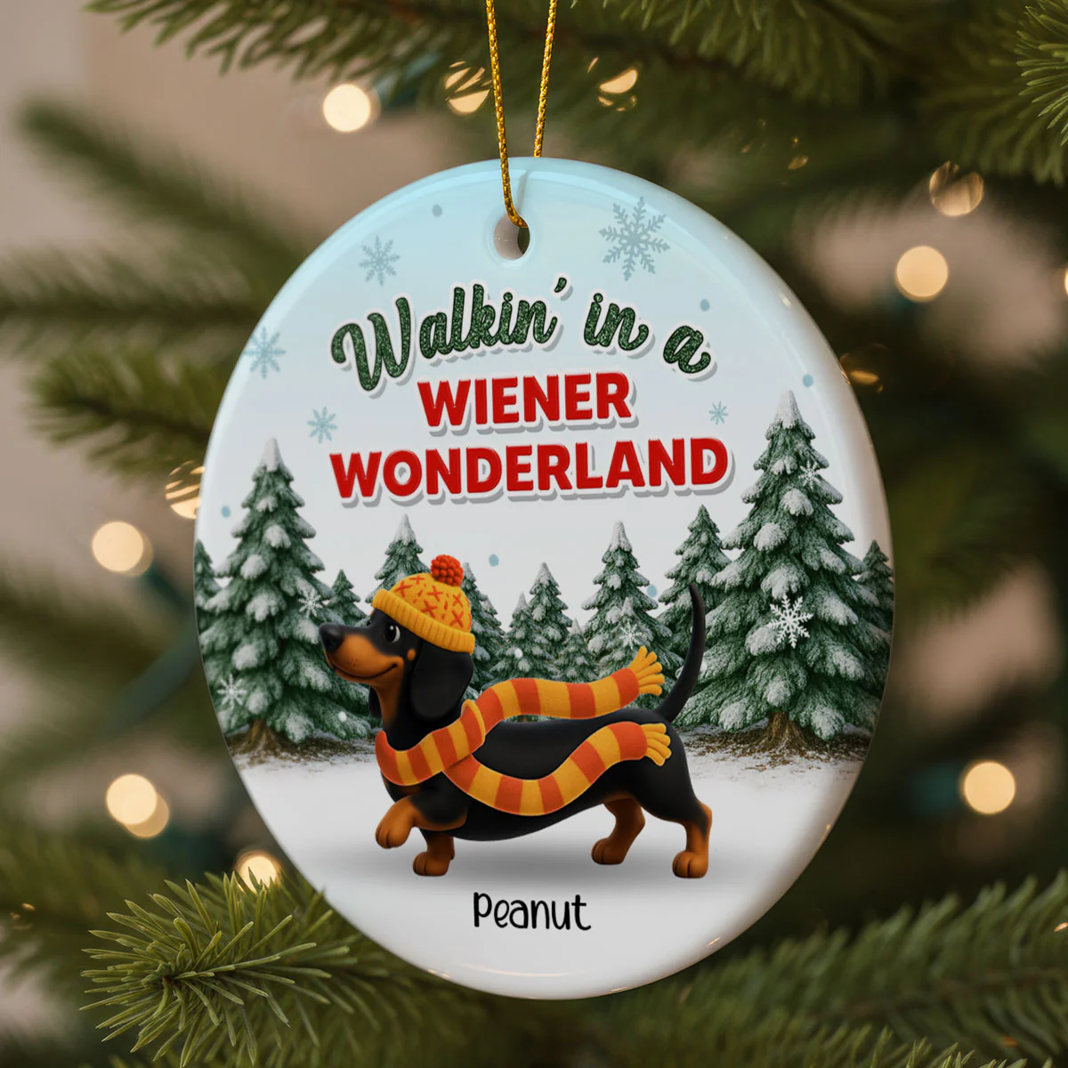 Christmas Dachshunds Walking In A Wiener Wonderland - Personalized Ceramic Ornament - Gift For Dachshund Lovers - Image 2
