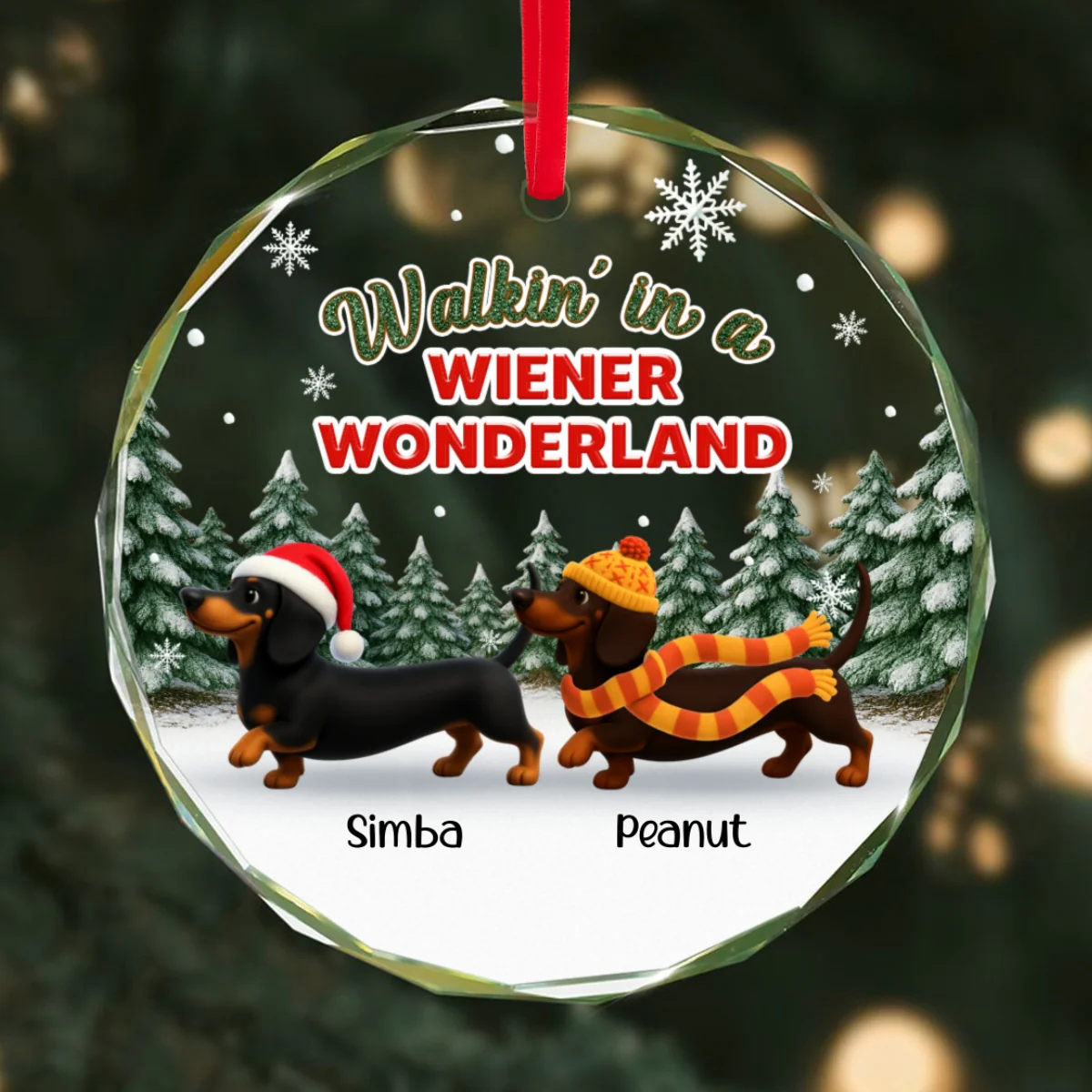 Christmas Dachshunds Walking In A Wiener Wonderland - Personalized Glass Ornament - Image 7