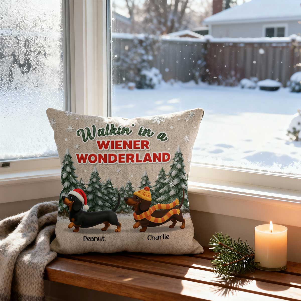 Christmas Dachshunds Walking In A Wiener Wonderland - Personalized Pillow - Gift For Dachshund Lovers - Image 5