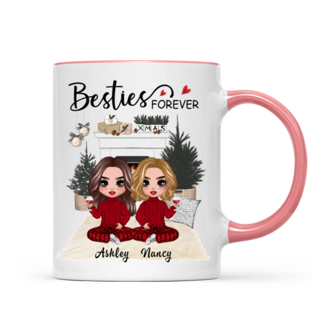 Christmas Doll Besties At Fireplace Personalized Mug - Image 6