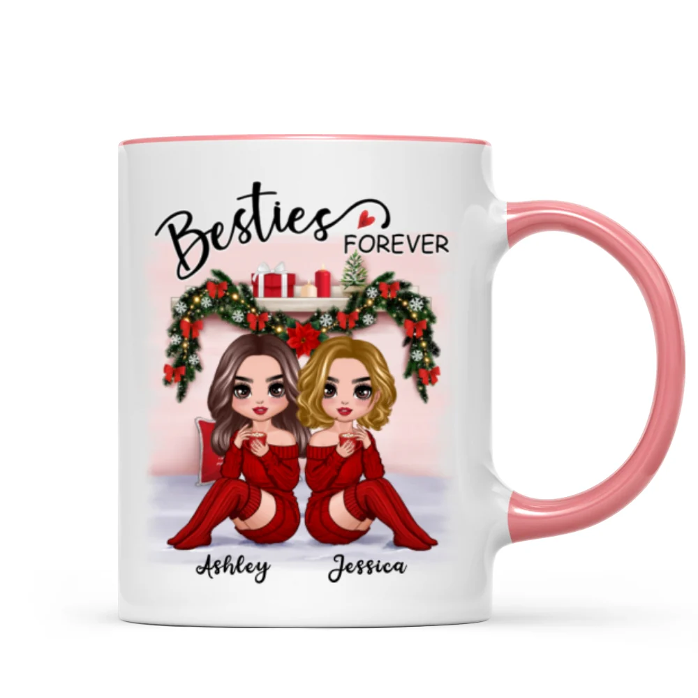 Christmas Doll Besties Sitting On Bed Personalized Mug - Image 6