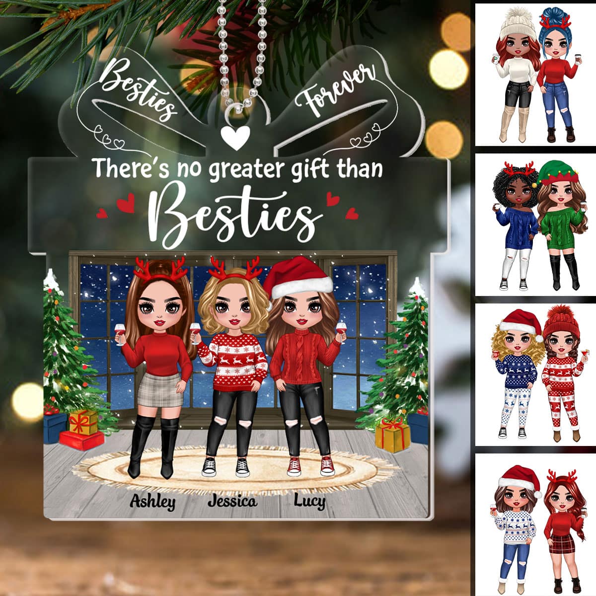 Christmas Doll Besties Standing Gift Shape Personalized Acrylic Ornament - Image 3