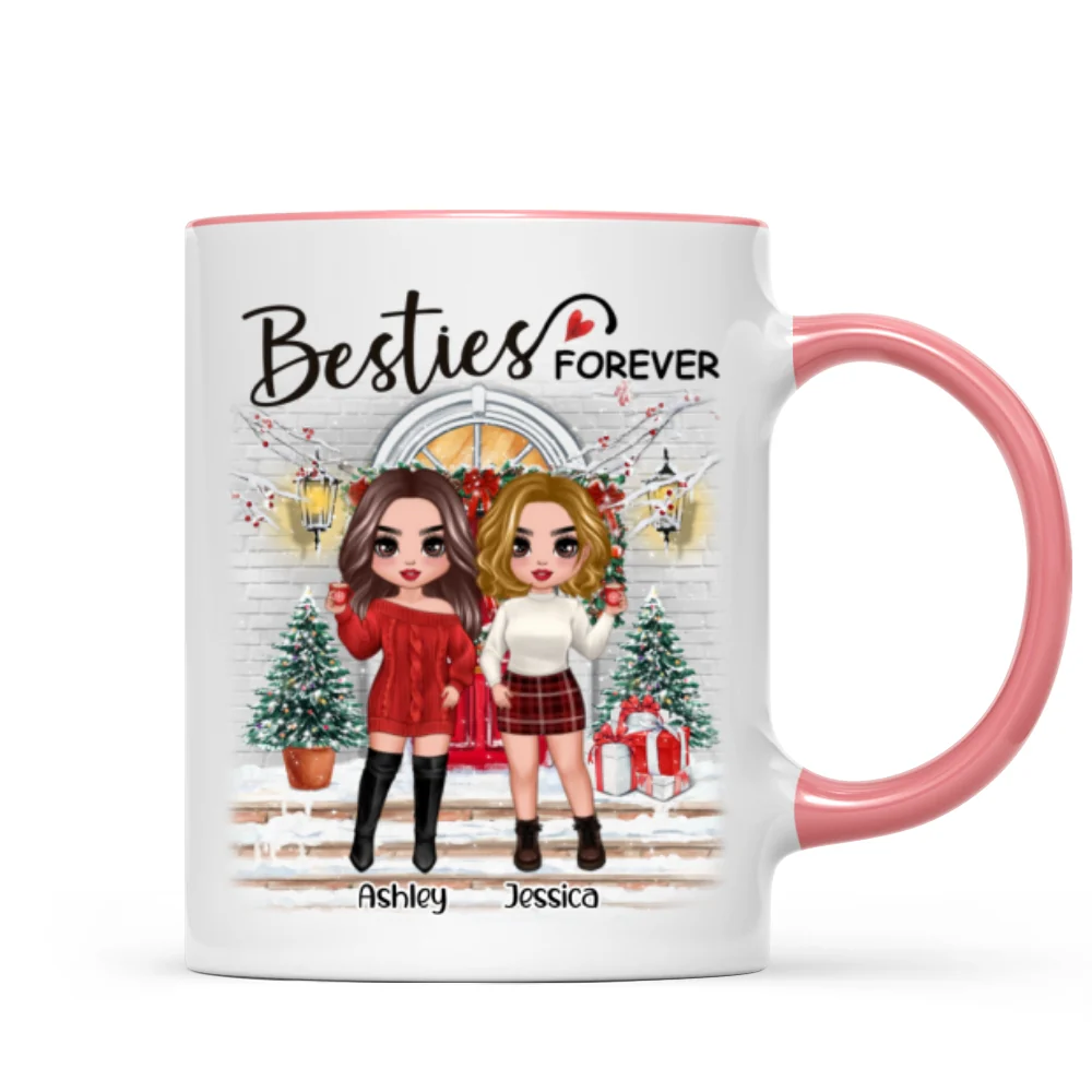 Christmas Doll Besties Standing On Front Porch Personalized Mug - Image 6