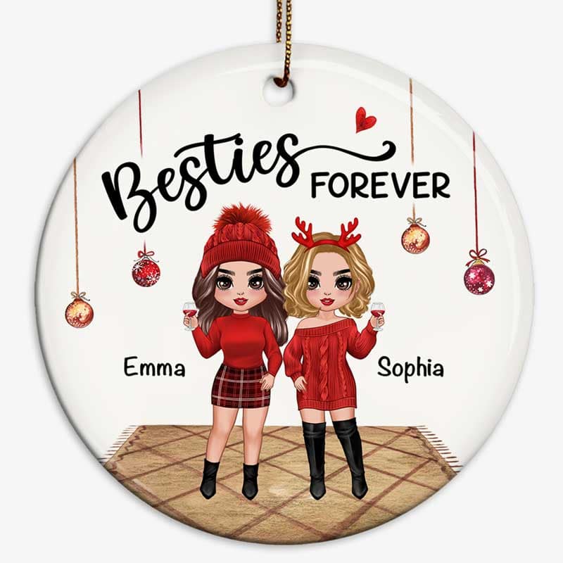 Christmas Doll Besties Standing Personalized Circle Ornament - Image 2