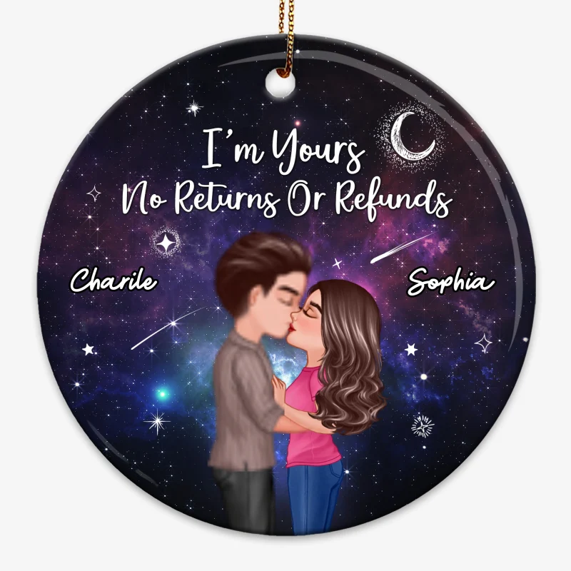 Christmas Doll Couple Kissing In Galaxy Night Personalized Circle Ornament - Image 4