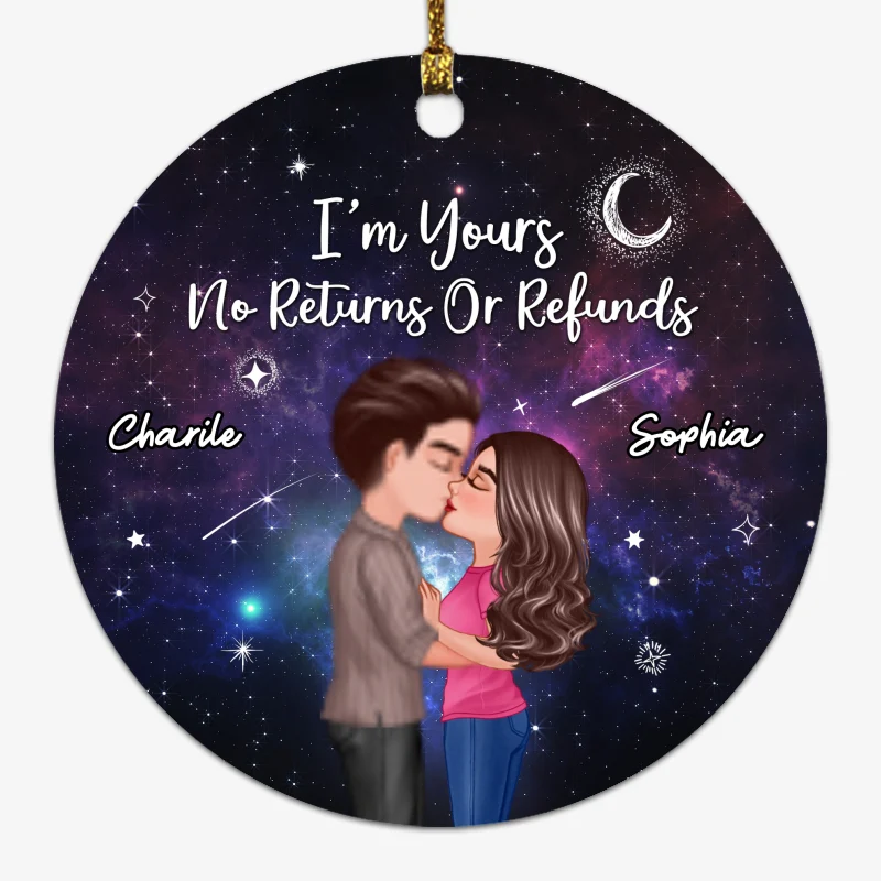 Christmas Doll Couple Kissing In Galaxy Night Personalized Circle Ornament - Image 5