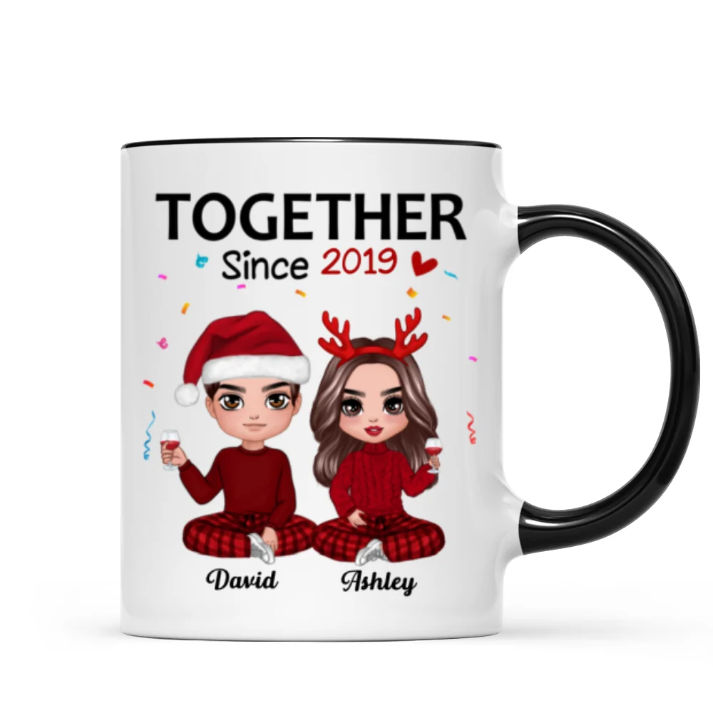 Christmas Doll Couple Sitting Confetti Personalized Mug - Image 2