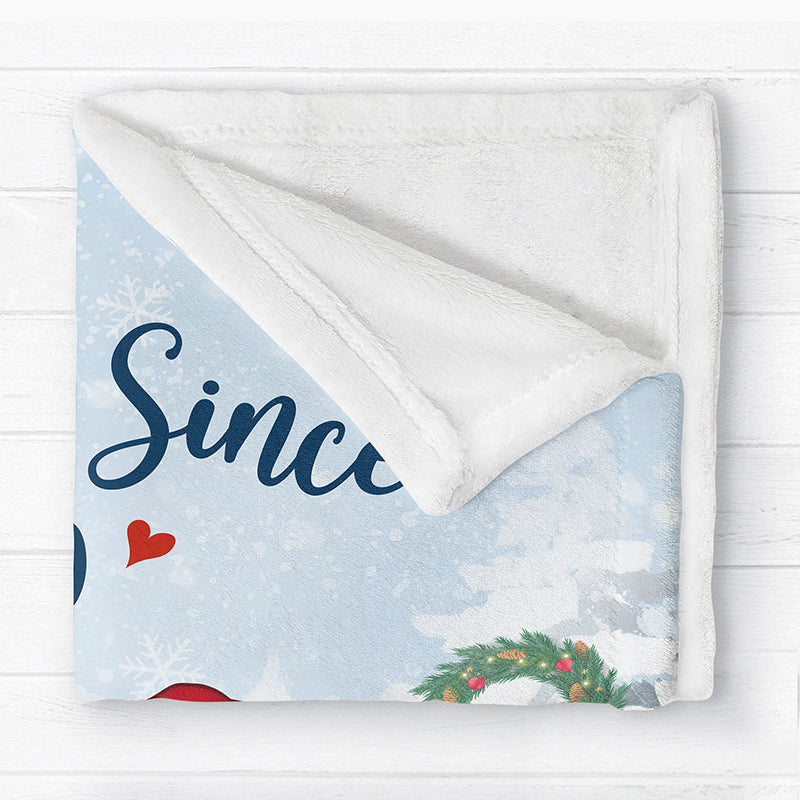 Christmas Doll Couple Sitting Gift For Him For Her Personalized Fleece Blanket - Image 2
