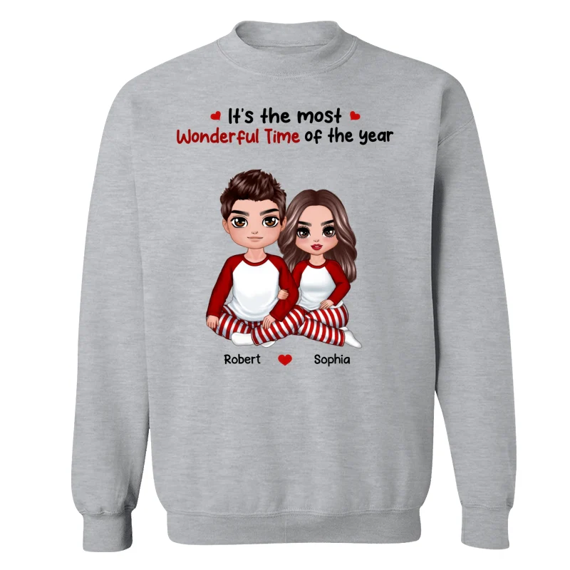 Christmas Doll Couple Sitting Hugging Gift For Him For Her Personalized Shirt - Image 18