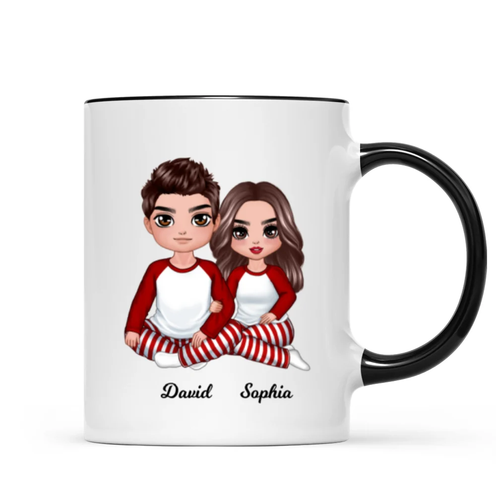 Christmas Doll Couple Sitting Hugging Personalized Mug - Image 5