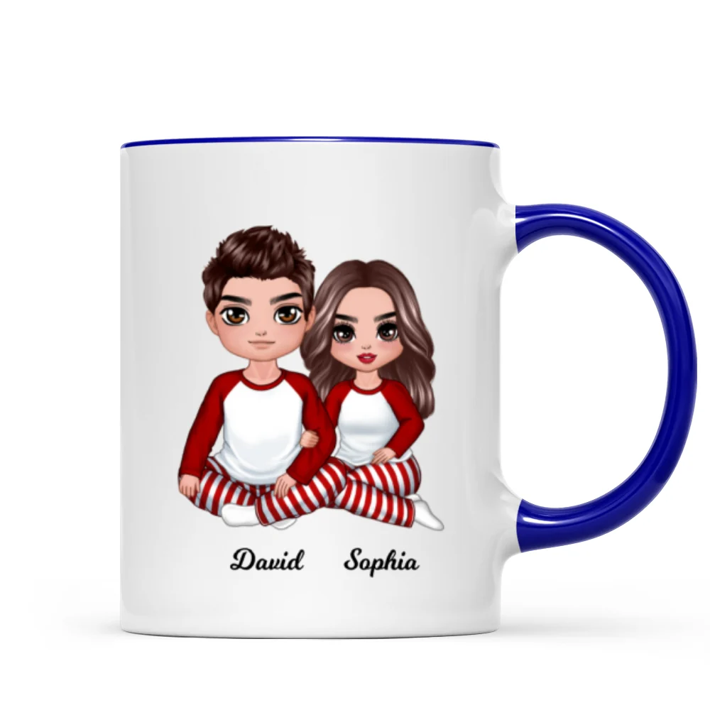 Christmas Doll Couple Sitting Hugging Personalized Mug - Image 6