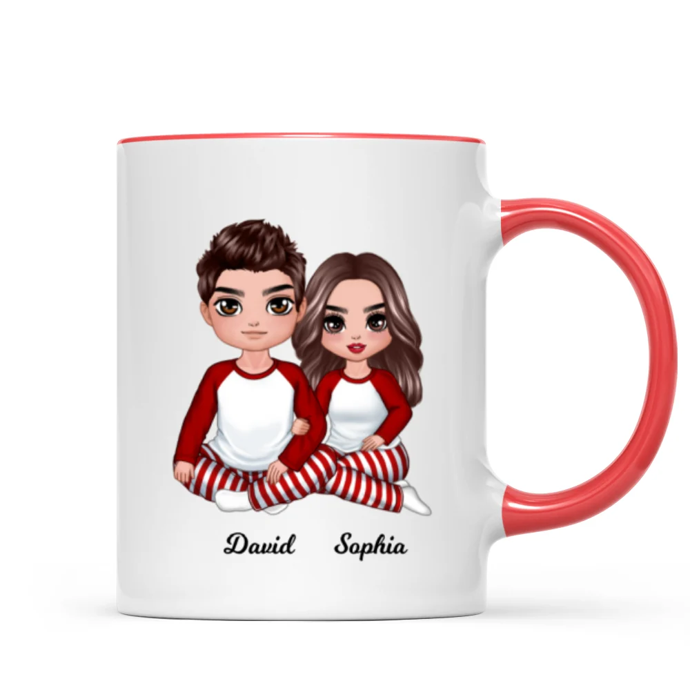Christmas Doll Couple Sitting Hugging Personalized Mug - Image 7