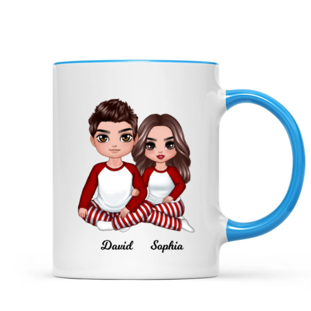 Christmas Doll Couple Sitting Hugging Personalized Mug - Image 8