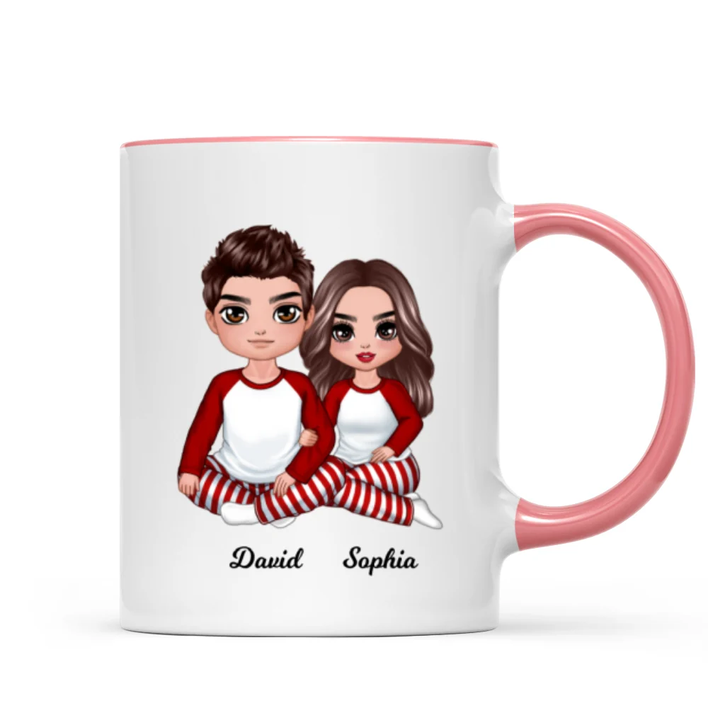 Christmas Doll Couple Sitting Hugging Personalized Mug - Image 9