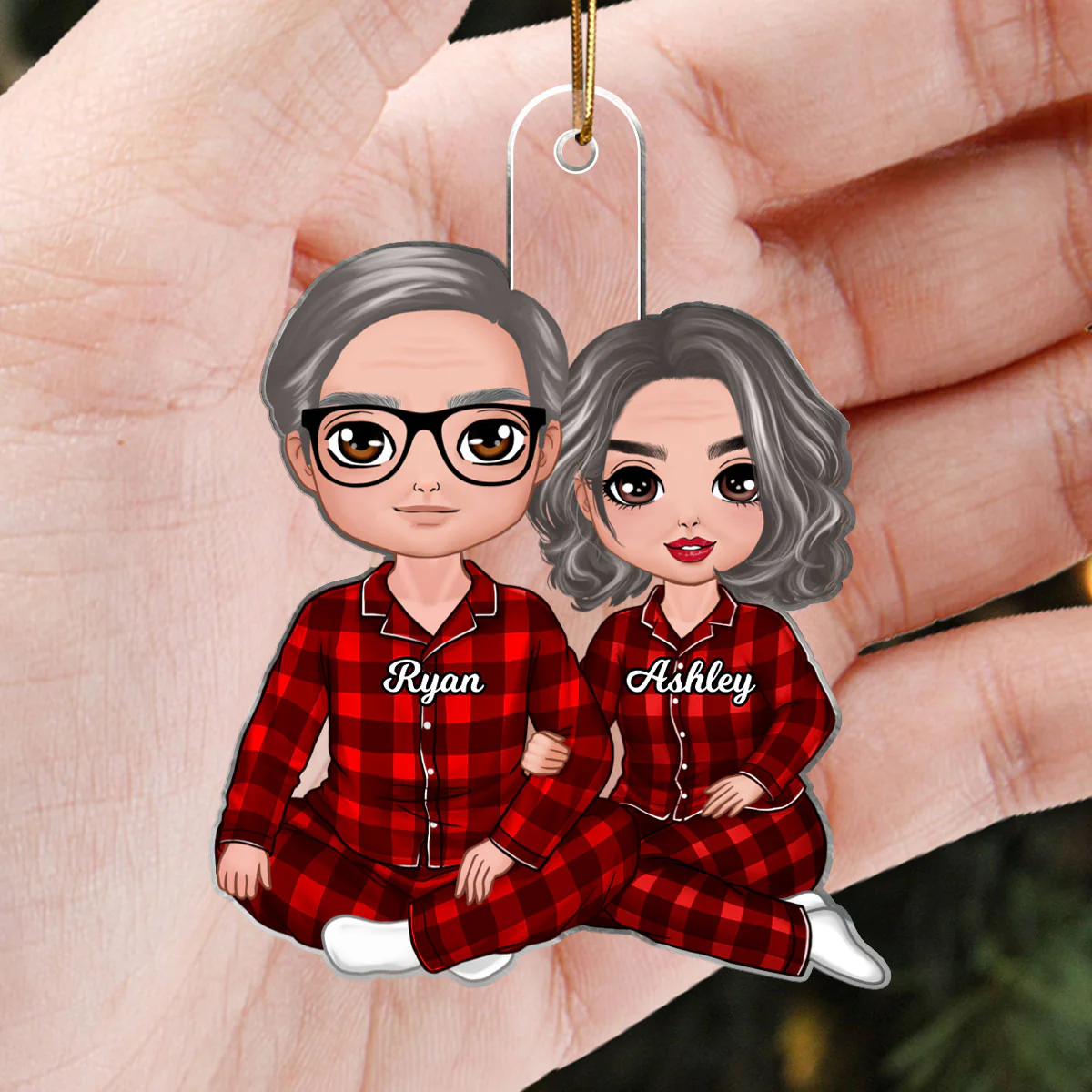Christmas Doll Couple Sitting Hugging - Personalized Ornament - Image 4