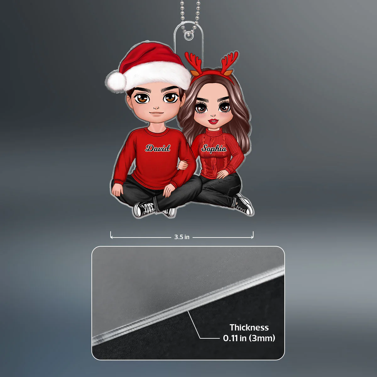 Christmas Doll Couple Sitting Hugging - Personalized Ornament - Image 6