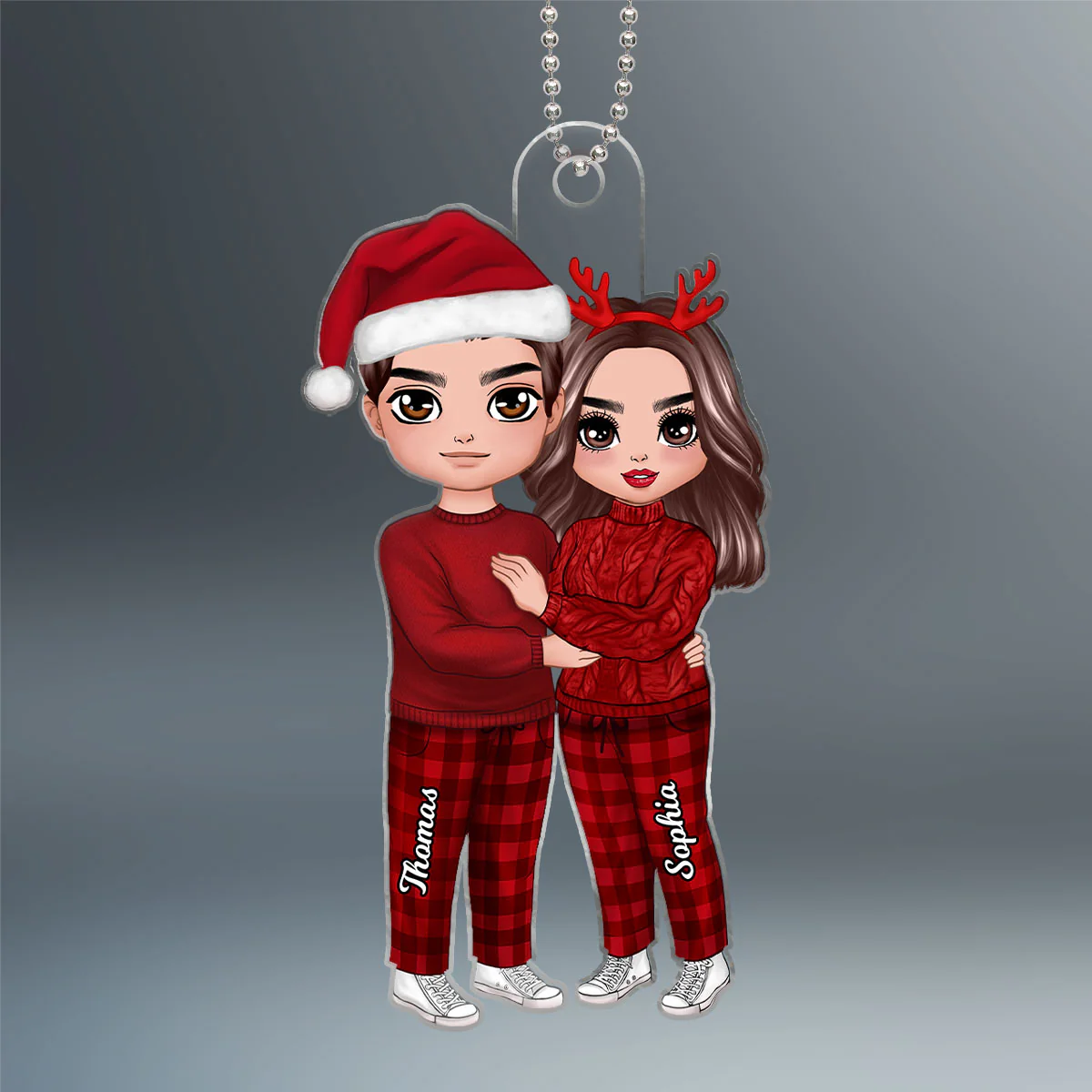 Christmas Doll Couple Standing Hugging Christmas Gift Personalized Acrylic Ornament - Image 2
