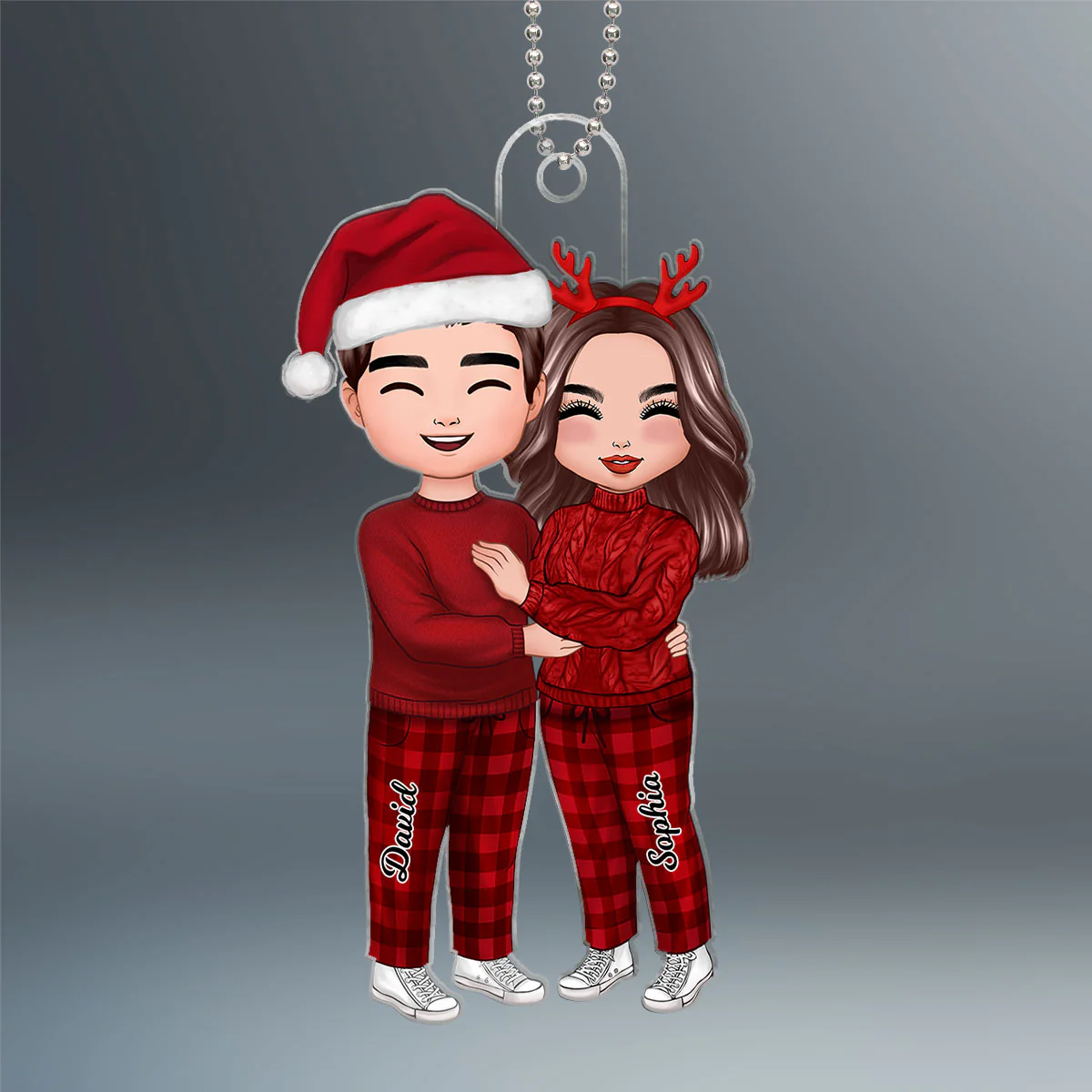 Christmas Doll Couple Standing Hugging Personalized Acrylic Ornament - Image 2
