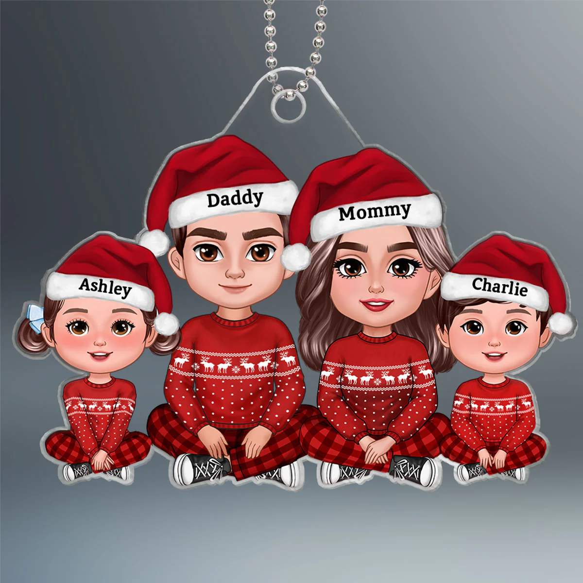 Christmas Doll Family Crossed Legs Personalized Acrylic Ornament - Image 2
