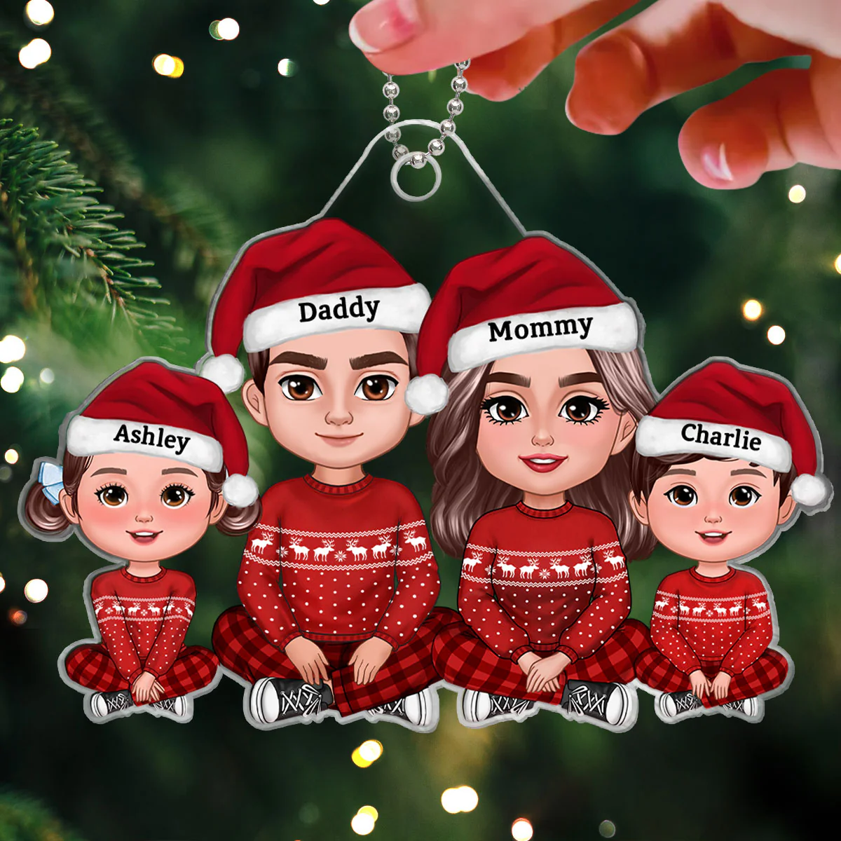 Christmas Doll Family Crossed Legs Personalized Acrylic Ornament - Image 3