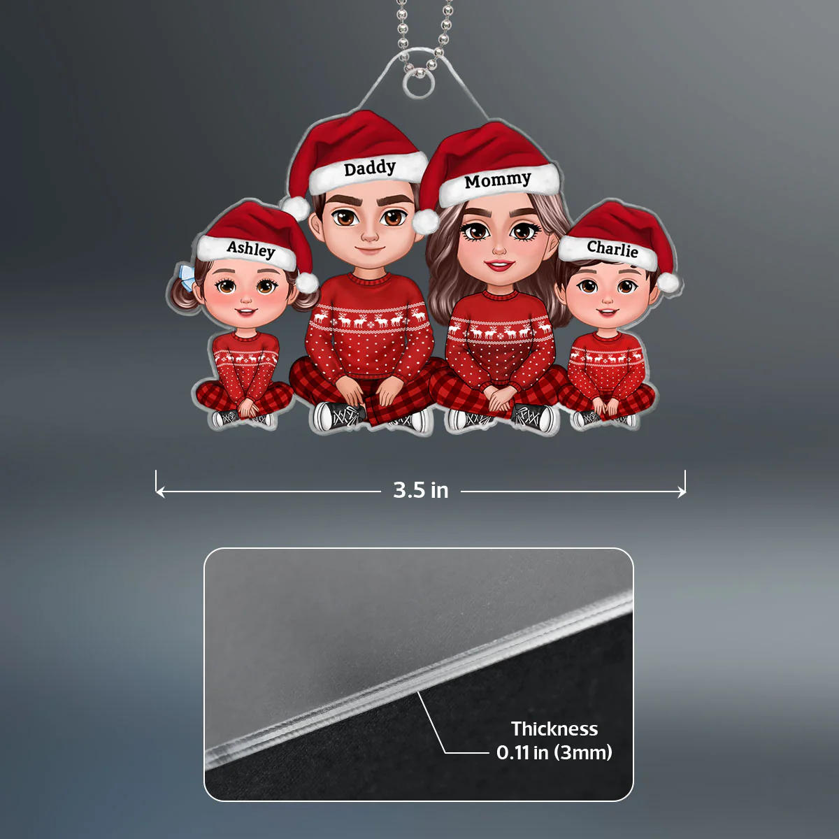 Christmas Doll Family Crossed Legs Personalized Acrylic Ornament - Image 4