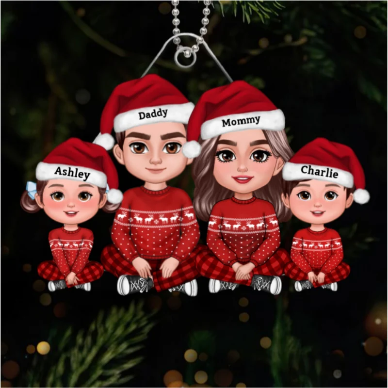 Christmas Doll Family Crossed Legs Personalized Acrylic Ornament - Image 5