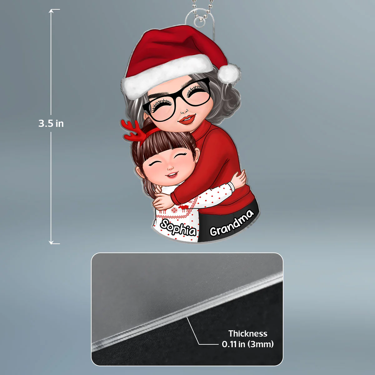Christmas Doll Grandma & Grandkid Hugging Christmas Gift For Granddaughter Grandson Grandchildren Personalized Acrylic Ornament - Image 4
