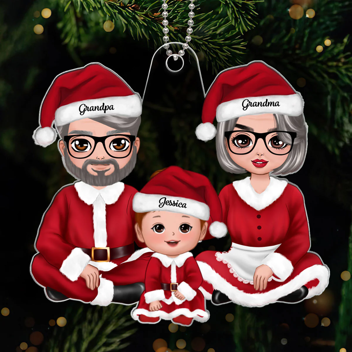 Christmas Doll Grandma Grandpa Claus Baby's First Christmas Acrylic Ornament - Personalized Gift For Grandma, Grandpa