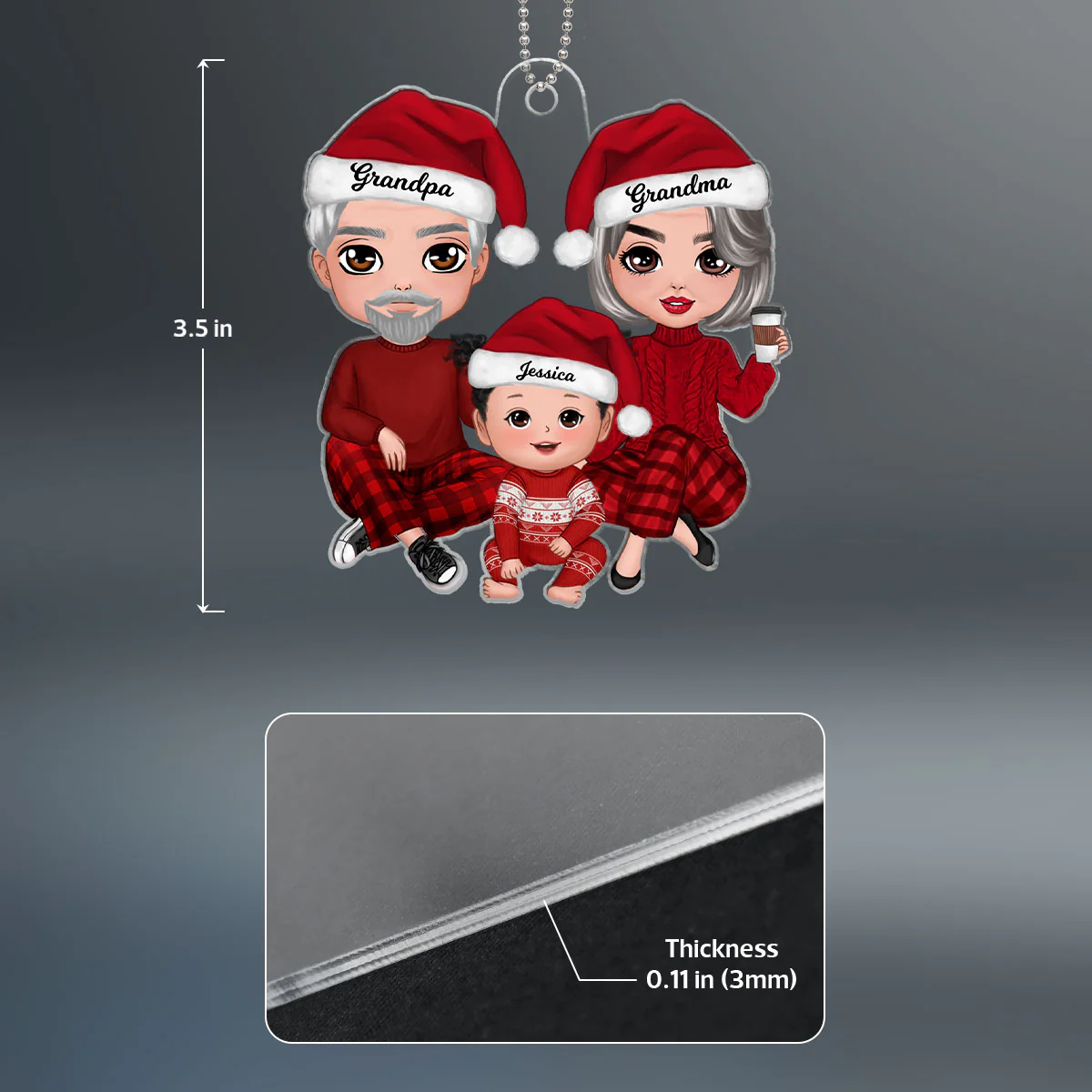 Christmas Doll Grandma Grandpa Sitting With Granddaughter Grandson Personalized Acrylic Ornament - Image 5