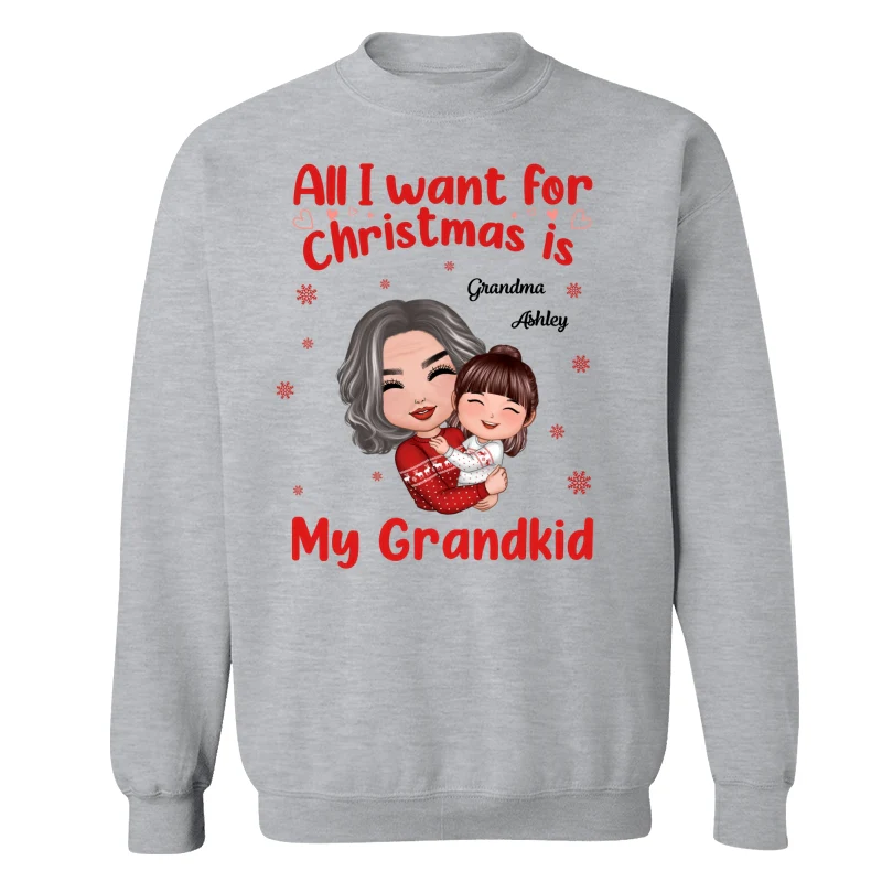 Christmas Doll Grandma Hugging Kid All I Want For Christmas Is My Grandkids Personalized Shirt - Image 6