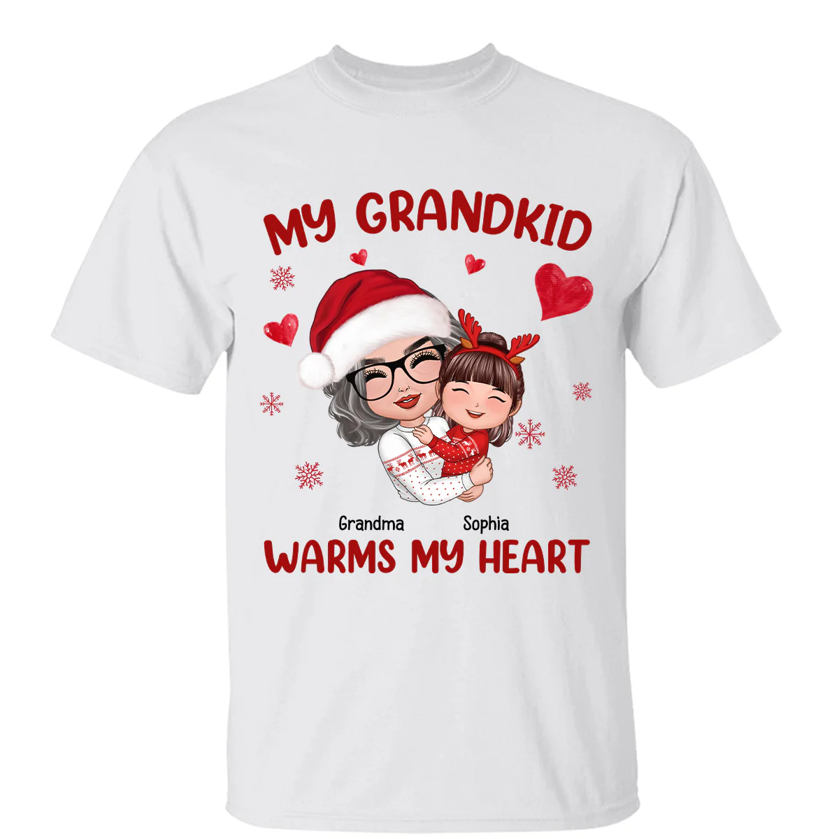 Christmas Doll Grandma Hugging Kid My Grandkids Warm My Heart Personalized Shirt - Image 3