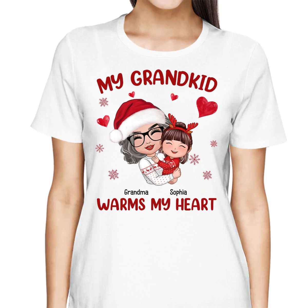 Christmas Doll Grandma Hugging Kid My Grandkids Warm My Heart Personalized Shirt - Image 4