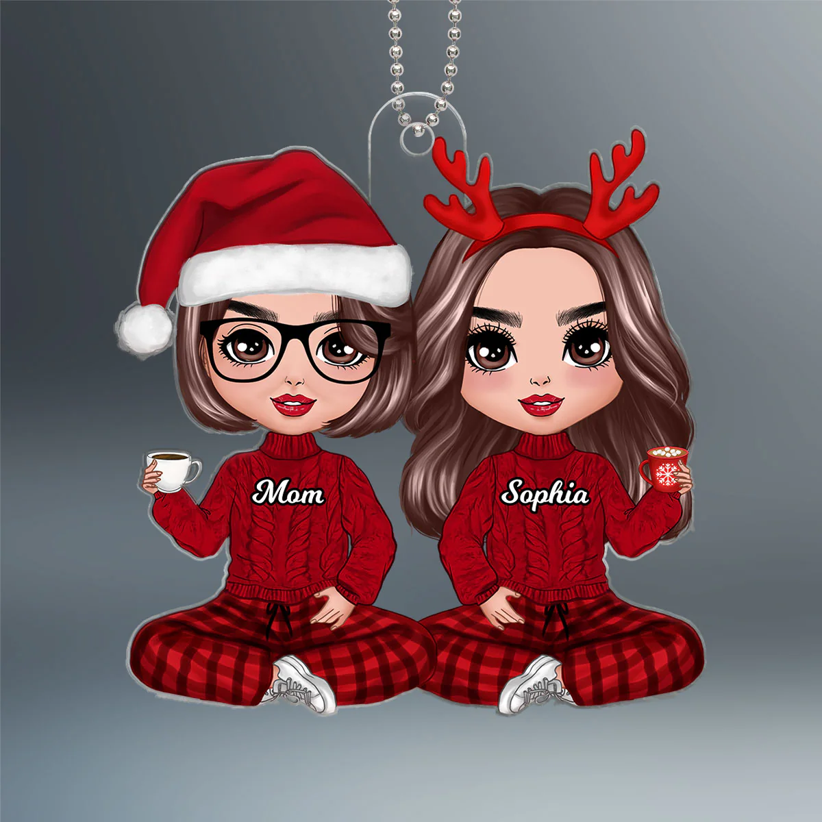 Doll Mom Daughter Sitting Personalized Personalized Acrylic Car Hanger - Image 2