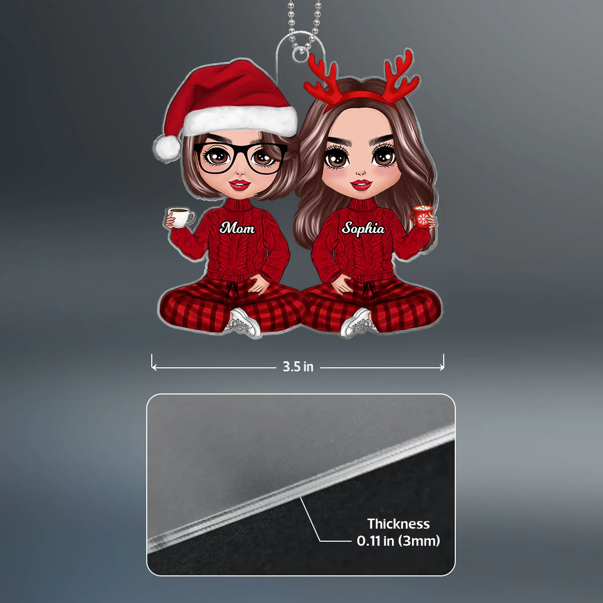 Doll Mom Daughter Sitting Personalized Personalized Acrylic Car Hanger - Image 3